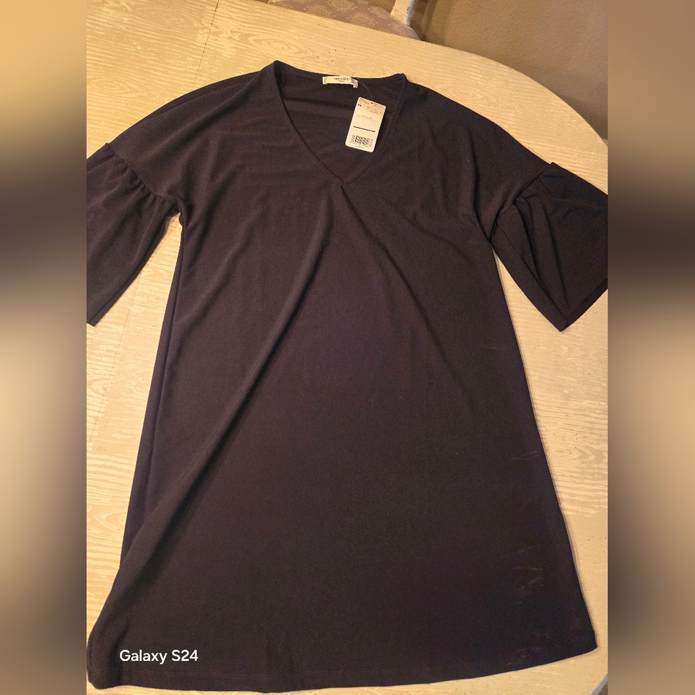 Womens M Mango Basics Black Bell Sleeve Dress New